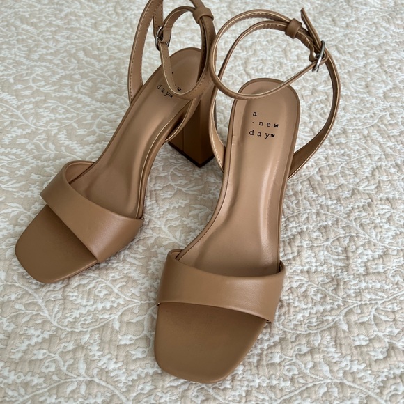 a new day Shoes - a new day Tan Block Heel Ankle-Strap Sandals- size 7.5
